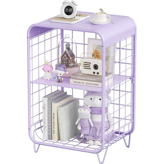 Metal Side Table,Cute Pink Nightstand,3 Tier End Table with Storage,Vintage Bedside Table,Girls Bedroom Furniture,Accent Table,Small Coffee Table for Living Room,Bedroom,Dorm
