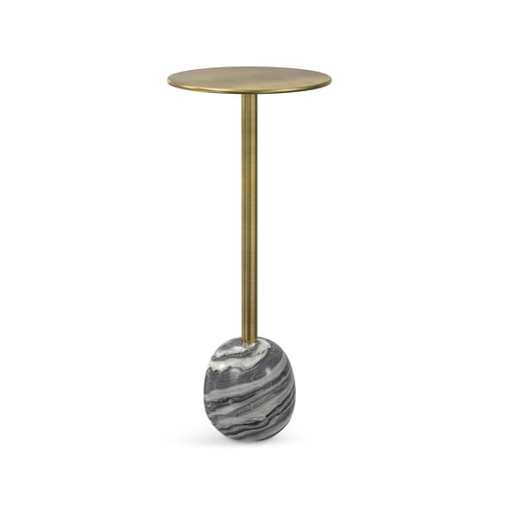 Metal Side Table Gold & Grey Marble Base - 12" Square Accent Table