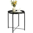 thumbnail image 1 of Metal Side Table, Side Table for Small Spaces Outdoor Patio Side Table Circle Metal Bedside Table Waterproof Removable Tray Round Accent Table for Nursery Bedroom Balcony Office(Black), 1 of 14