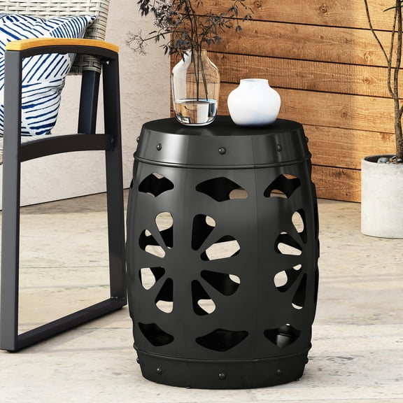 Metal Side Table with Barrel and Iron Cut / Durable for Long - Term Use