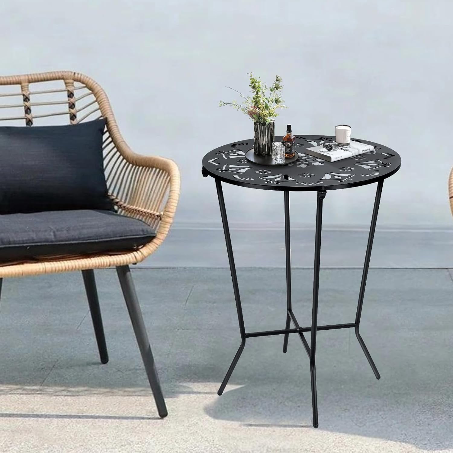KABB Tall Durable Rustproof Iron Side Table, Weather Resistant Outdoor End Table for Garden, Balcony, Yard