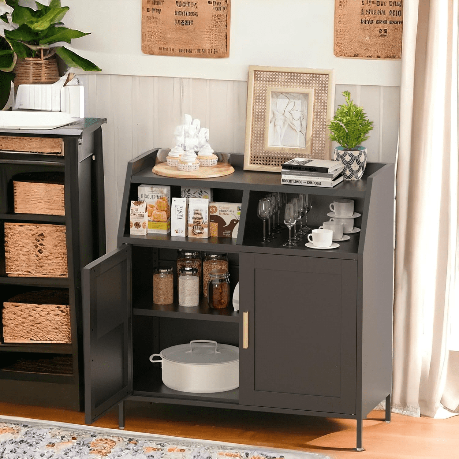 Metal Sideboard with Storage，Coffee Bar Buffet Storage