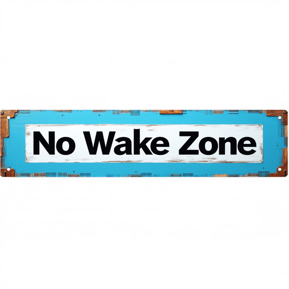 Metal Sign 16*4 inches "No Wake Zone" Rustic Blue Wood Outdoor Decor