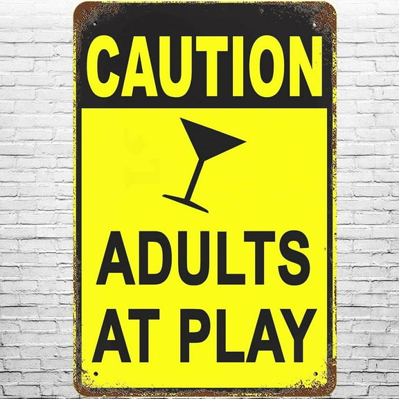 Metal Sign 8"x12" Vintage Adults At Play, Retro Wall Decor Party Zone Gag Jokes Funny Warning Notice Caution Tin Signs Poster for Home Living Room Bedroom Garden Garage Office Cafe Bar Pub