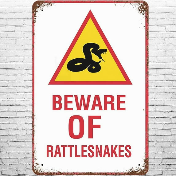 Metal Sign 8"x12" Vintage Beware Of Rattlesnakes, Retro Wall Decor Camping Warnning Outdoor Camp Snakes Habitat Campground Caution Tin Signs Poster for Home Living Room Bedroom Garden Cafe Bar