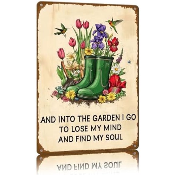 Metal Sign And Into The Garden I Go Tin Sign Wall Decor for Garden Window Yard Fence Outside 12×8 Inch