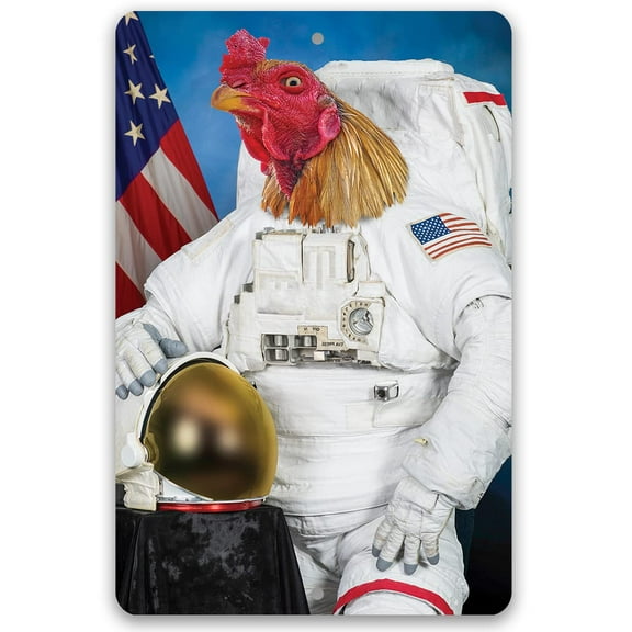 Metal Sign - Astronaut Major Cluck Upp - Durable Metal Sign - Use Indoor/Outdoor - Digital Recreation of Official NASA Astronaut Portrait Funny Chicken Coop Decor (8" x 12")