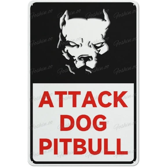 Metal Sign Attack Dog Pitbull Wall Art Decor Public Vintage Retro Aluminum Metal Sign Plaque 8X12 Inch