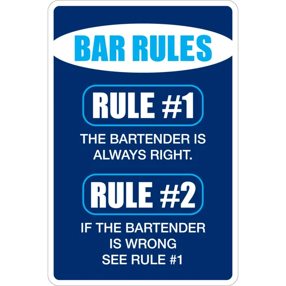 Metal Sign Bar Rules 8 X 12 Aluminum Ns 009