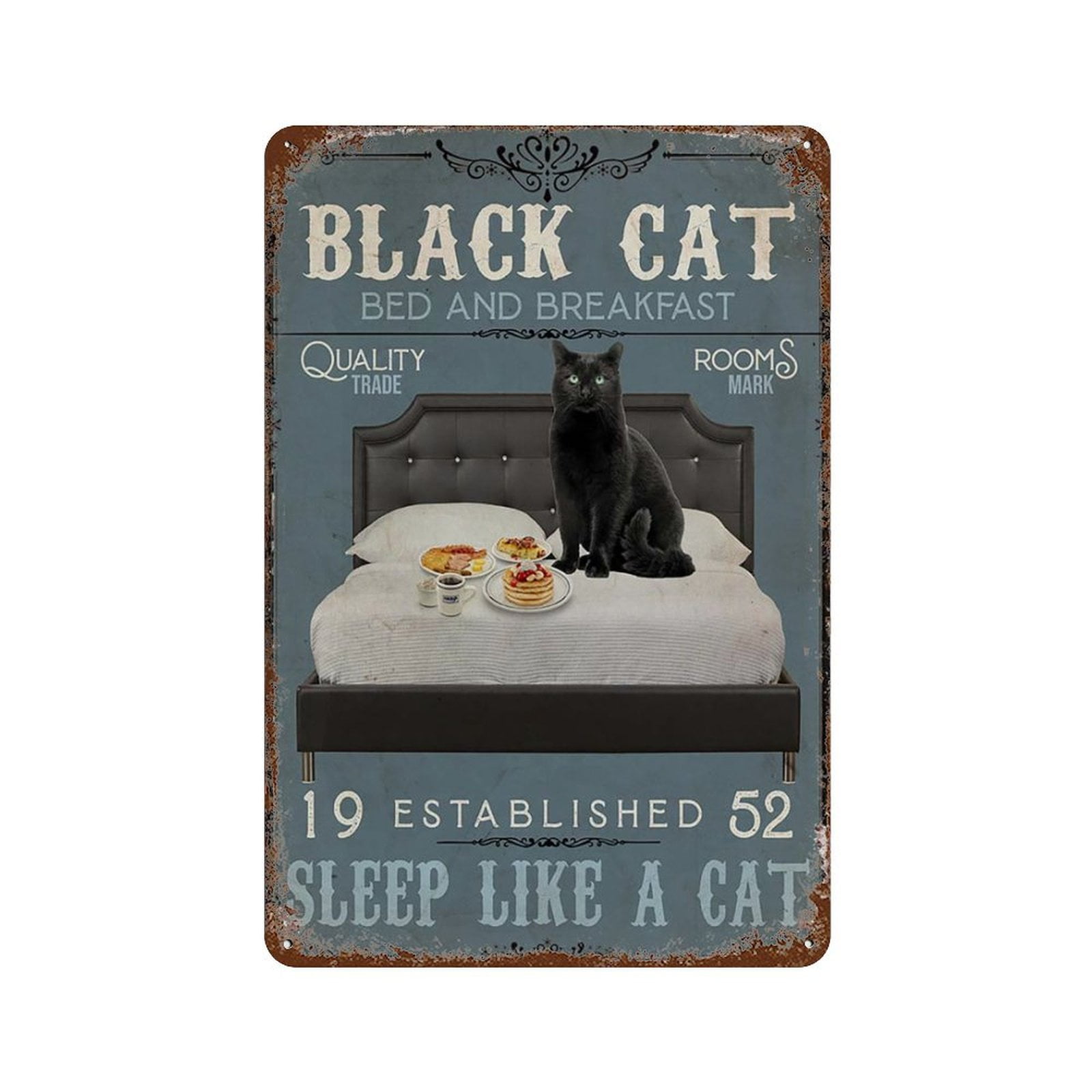 Metal Sign Black Cat Bed And Breakfast Sleep Like A Cat Vertical Signs Vintage Tin Sign Retro