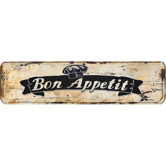 Metal Sign Bon Appetit Vintage Signs Retro Tin Signs Aluminum Sign for Bedroom Kitchen Garden Wall Bab Club Coffee Hanging Sign Home Decor 4"x16"