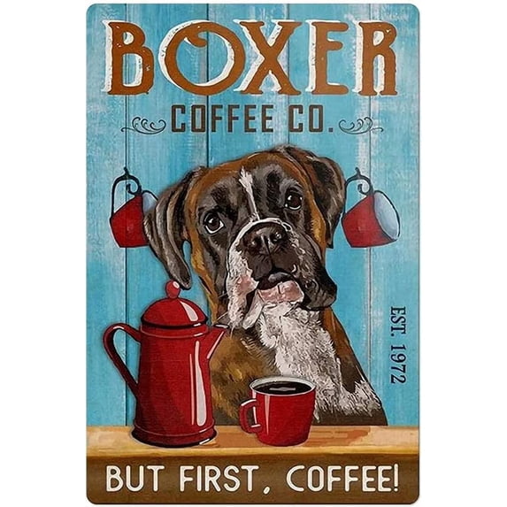 Metal Sign Boxer Coffee.co But First Coffee Sign Vintage Funny Sign Retro Aluminum Tin Signs for Home Farm Garden Bar Bathroom Kitchen 6x8 Inch