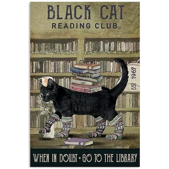 Metal Sign Cat Reading Club Sign Vintage Funny Sign Retro Aluminum Tin Signs for Home Farm Garden Bar Bathroom Kitchen 12x16 Inch