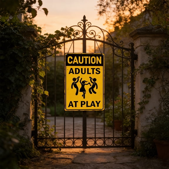 Metal Sign, Caution Adults at Play Sign, Safety & Warning Signs, Aluminum - 7.87"x11.8", Outdoor Yard Sign for Home and Front Door