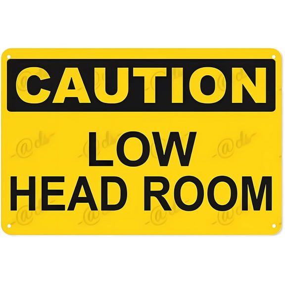 Metal Sign Caution LOW HEAD ROOM - 8"x12" Sign for Office Enterprise, Safety Equipment Warning, Low Ceiling Area, Head Protection