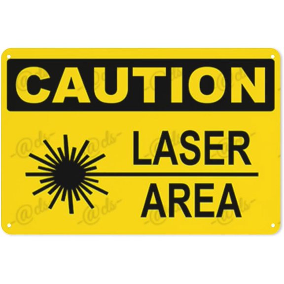 Metal Sign, Caution Sign, LASER AREA WITH LASER PICTO, Rust Free With 4 Pre-drilled Holes Waterproof, Fade and Scratch Resistant, 8 x 12 Inch