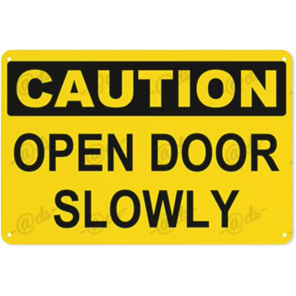 Metal Sign, Caution Sign, OPEN DOOR SLOWLY, for office, enterprise, safety signs, equipment Warning signs, etc 8 x 12 Inch