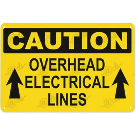 Metal Sign, Caution Sign, OVERHEAD ELECTRICAL LINES WITH ARROWS POINTING UP, Waterproof, Fade and Scratch Resistant, 8 x 12 Inch