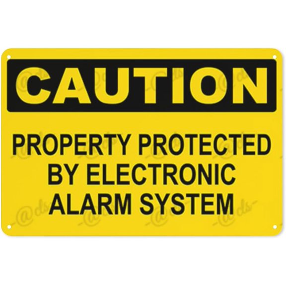 Metal Sign, Caution Sign， PROPERTY PROTECTED BY ELECTRONIC ALARM SYSTEM, Rust Free With 4 Pre-drilled Holes Waterproof, Fade and Scratch Resistant, 8 x 12 Inch