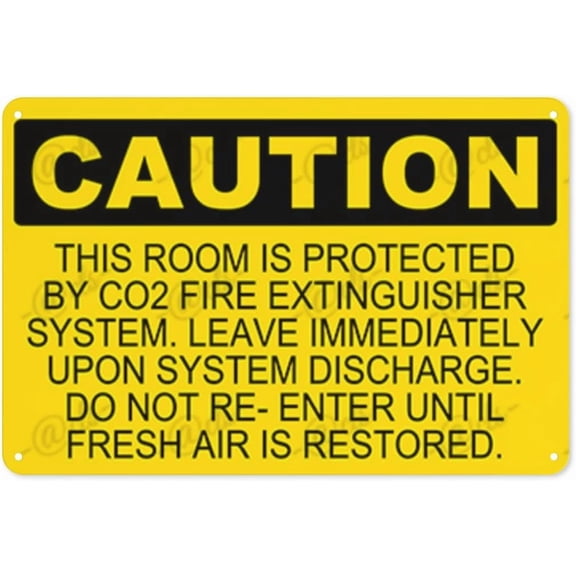 Metal Sign, Caution Sign, THIS ROOM IS PROTECTED BY CO2 FIRE EXTINGUISHER SYSTEM LEAVE, Rust Free With 4 Pre-drilled Holes Waterproof, Fade and Scratch Resistant, 8 x 12 Inch