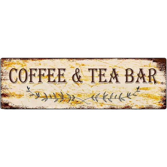 Metal Sign Coffee & Tea Bar Vintage Signs Retro Tin Signs Aluminum Sign for Kitchen Home Garden Wall Bar Cafe Decor 4x16 Inch