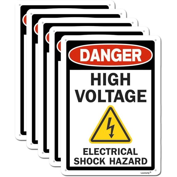 Metal Sign, Danger High Voltage, Electrical Shock Hazard Sign, 8"x12" Inch, Aluminum Sign 5 Pack