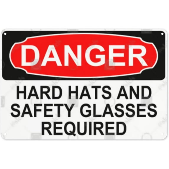 Metal Sign, Danger Sign - HARD HATS AND SAFETY GLASSES REQUIRED, Waterproof, Fade and Scratch Resistant, safety signs, equipment Warning signs, etc