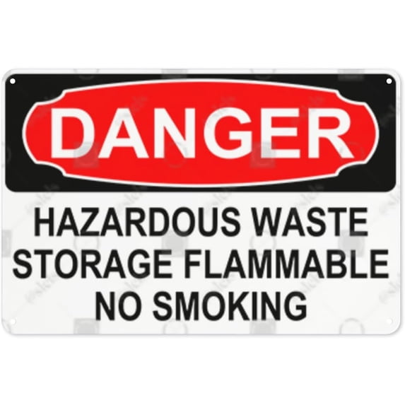 Metal Sign, Danger Sign - HAZARDOUS WASTE STORAGE FLAMMABLE NO SMOKING, Waterproof, Fade and Scratch Resistant, safety signs, equipment Warning signs, etc