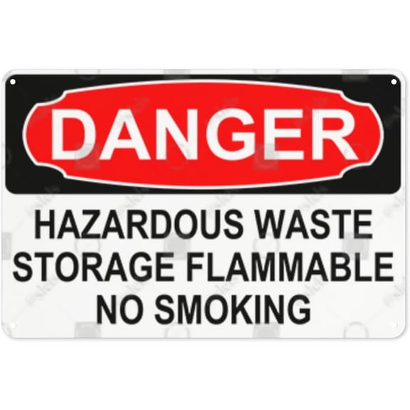Metal Sign, Danger Sign - HAZARDOUS WASTE STORAGE FLAMMABLE NO SMOKING, Waterproof, Fade and Scratch Resistant, safety signs, equipment Warning signs, etc