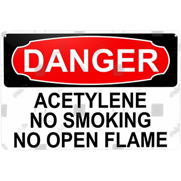 Metal Sign Decor Danger ACETYLENE NO SMOKING NO OPEN FLAME - 8"x12" Sign for Office Enterprise, Safety Equipment Warning, Acetylene Storage, Fire Prevention