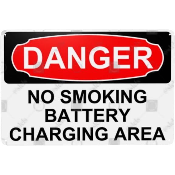 Metal Sign Decor, Danger Sign - DANGER SIGN - NO SMOKING BATTERY CHARGING AREA, Rust Free With 4 Pre-drilled Holes Waterproof, Fade and Scratch Resistant, 8 x 12 Inch