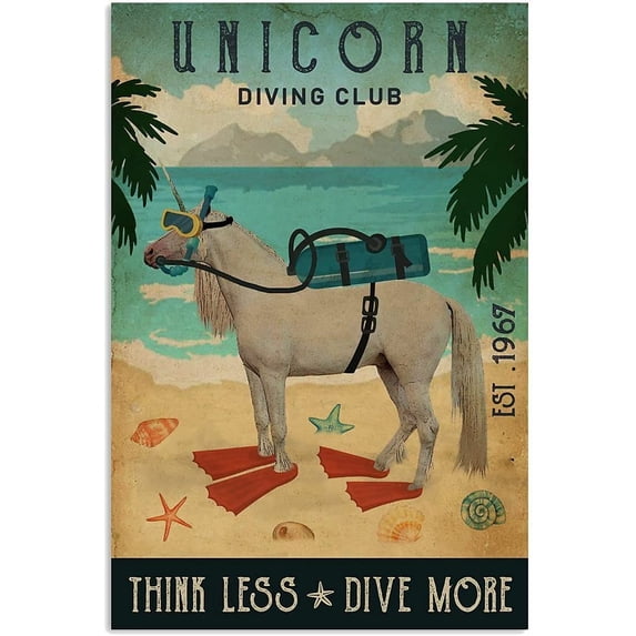 Metal Sign Diving Club Unicorn Sign Vintage Funny Sign Retro Aluminum Tin Signs for Home Farm Garden Bar Bathroom Kitchen 6x8 Inch