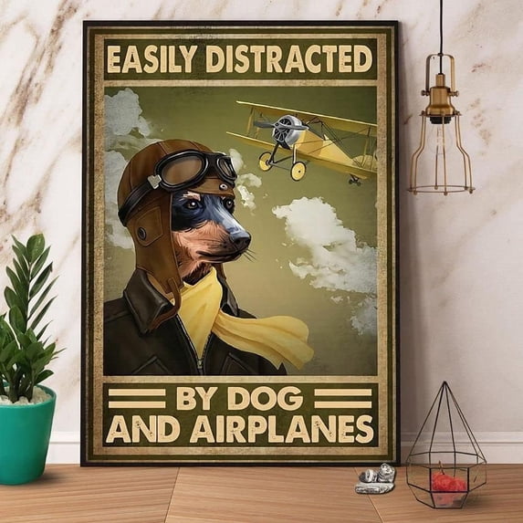 Metal Sign Easily Distracted by Dog and Airplanes Retro Signs Vintage Aluminum Tin Sign for Kitchen Home Office Cafe 6x8 Inches