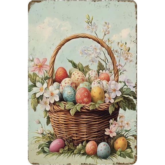 Metal Sign Easter Eggs Vintage Tin Sign Funny Signs for Home Bedroom Kitchen Bar Pub Garage Garden Patio Porch Easter Decor 8x12 Inch