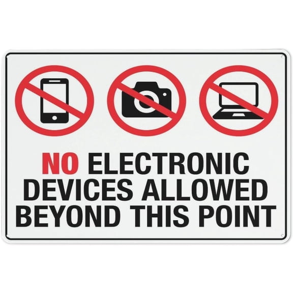 Metal Sign No Electronic Devices Allowed Beyond This Point Sign 8"x12" Safety Restriction Alert Attention Caution Warning Notice Aluminum Metal Tin, Electronic Device Ban Marker
