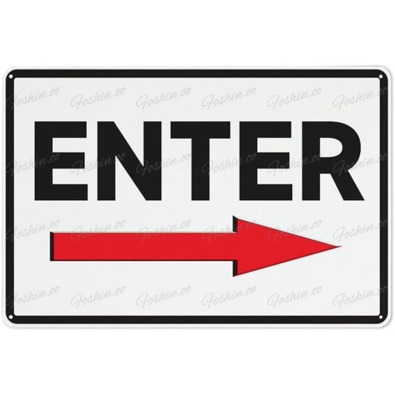 Metal Sign Enter Right Arrow Wall Art Decor Public Vintage Retro Aluminum Metal Sign Plaque 8X12 Inch