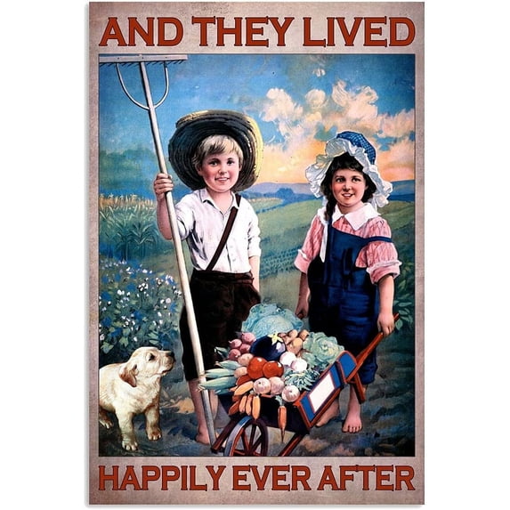 Metal Sign Farm Girl And Boy And They Lived Happily Ever After Sign Vintage Funny Sign Retro Aluminum Tin Signs for Home Farm Garden Bar Bathroom Kitchen 6x8 Inch
