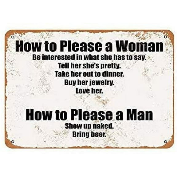 Metal Sign Funny Letter Metal Sign How to Please a Woman and a Man Wall Decor Tin Sign Fun Decorative Drinking Stickers Street Street Home Drinking 8x12inches