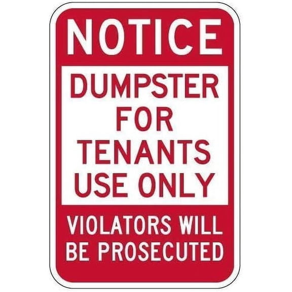 Metal Sign Great Aluminum Tin Sign Notice Dumpster for Tenants Use Only Sign 12" X 8"