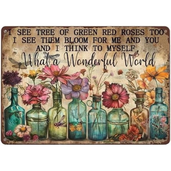 Metal Sign: I See Tree of Green, Red Roses - Funny Vintage Tin Sign Retro Wall Decor for Home, Office, Farmhouse, Yard, Garden, Shop, Cafe - Indoor/Outdoor - 812 Inches