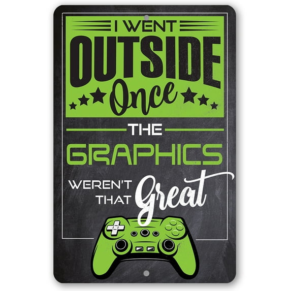 Metal Sign - I Went Outside Once - Durable Metal Sign - Use Indoor/Outdoor - Perfect Game Room and Man Cave Decor (12" x 18")