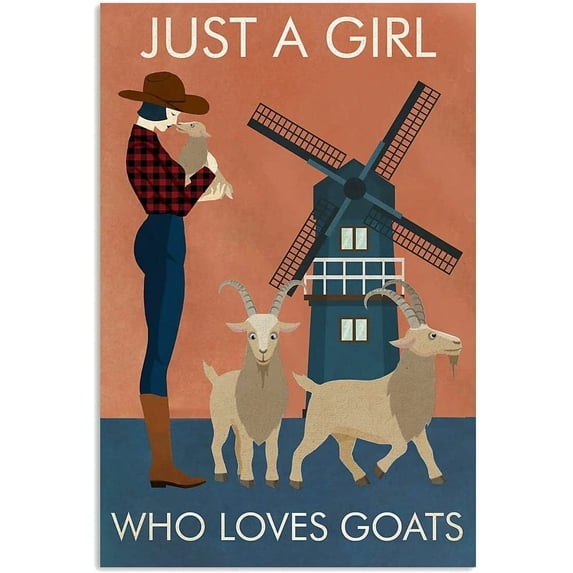 Metal Sign Just A Girl Loves Goats Sign Vintage Funny Sign Retro Aluminum Tin Signs for Home Farm Garden Bar Bathroom Kitchen 8x12 Inch