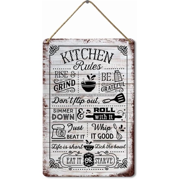 Metal Sign Kitchen Rules Sign, 8x12 Inch, Funny Kitchen Quote Sign for Home Kitchen Decor Gifts