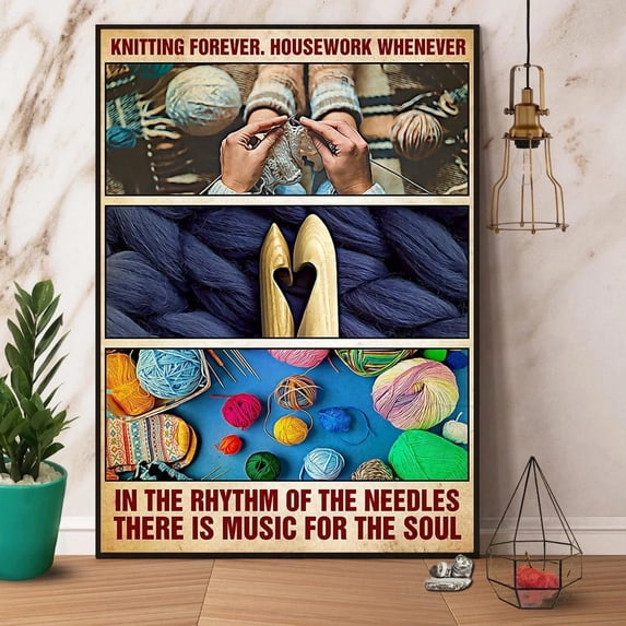 Metal Sign Knitting Forever Housework Whenever In The Rhythm Of The Needles Sign Vintage Funny Sign Retro Aluminum Tin Signs for Home Farm Garden Bar Bathroom Kitchen 6x8 Inch