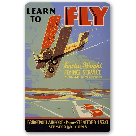 Metal Sign - Learn to Fly Metal Sign - Durable Metal Sign - Use Indoor/Outdoor - Makes a Great Housewarming Gift to Aviation Enthusiasts Under $20 (8" x 12")