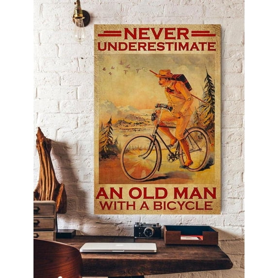 Metal Sign Never Underestimate An Old Man With A Bicycle Sign Vintage Funny Sign Retro Aluminum Tin Signs for Home Farm Garden Bar Bathroom Kitchen 8x12 Inch