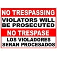 thumbnail image 1 of Metal Sign No Trespassing Violators Prosecuted Sign. English & Spanish Security Signs for Outdoor & Indoor 12" x 8", 1 of 4