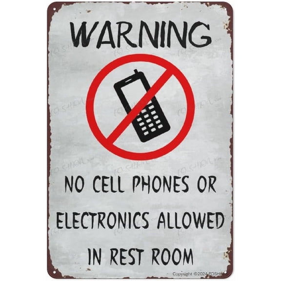 Metal Sign Notice No Cell Phones Or Electronics Allowed In Restroom Sign Aluminum Signs For Home Bedroom Wall Decor Gifts 8X12 Inch