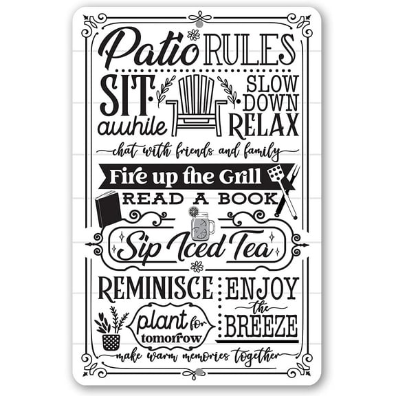 Metal Sign - Patio Rules - Durable Metal Sign - Use Indoor/Outdoor - Perfect Terrace, Courtyard or Veranda Decor Under $25 (12" x 18")
