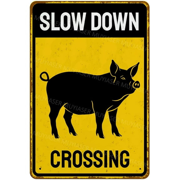 Metal Sign Pig Slow Down Crossing Sign Aluminum Metal Tin Signs Warning Sign For Fence Outdoor Yard Wall Decor 8x12 Inch
